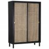 HKliving Armoire avec cannage et 2&nbsp;portes coulissantes R&eacute;tro, larg. 95 x haut. 140 cm