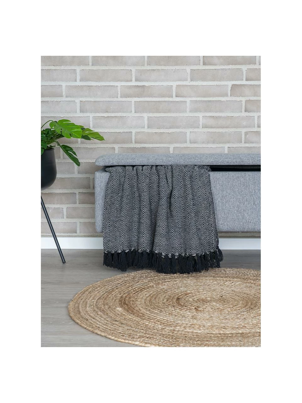 Banc rembourré gris avec rangement Woldorf, larg. 95 x haut. 46 cm – Image 2