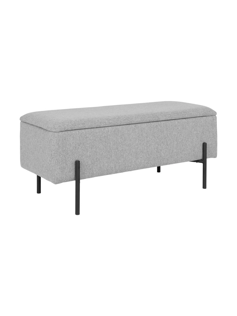 Banc rembourré gris avec rangement Woldorf, larg. 95 x haut. 46 cm