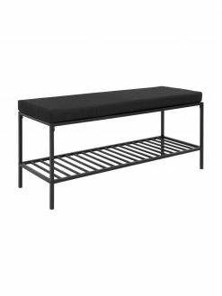 Banquette noire en métal avec coussin d'assise Noel, larg. 100 x haut. 48,5 cm