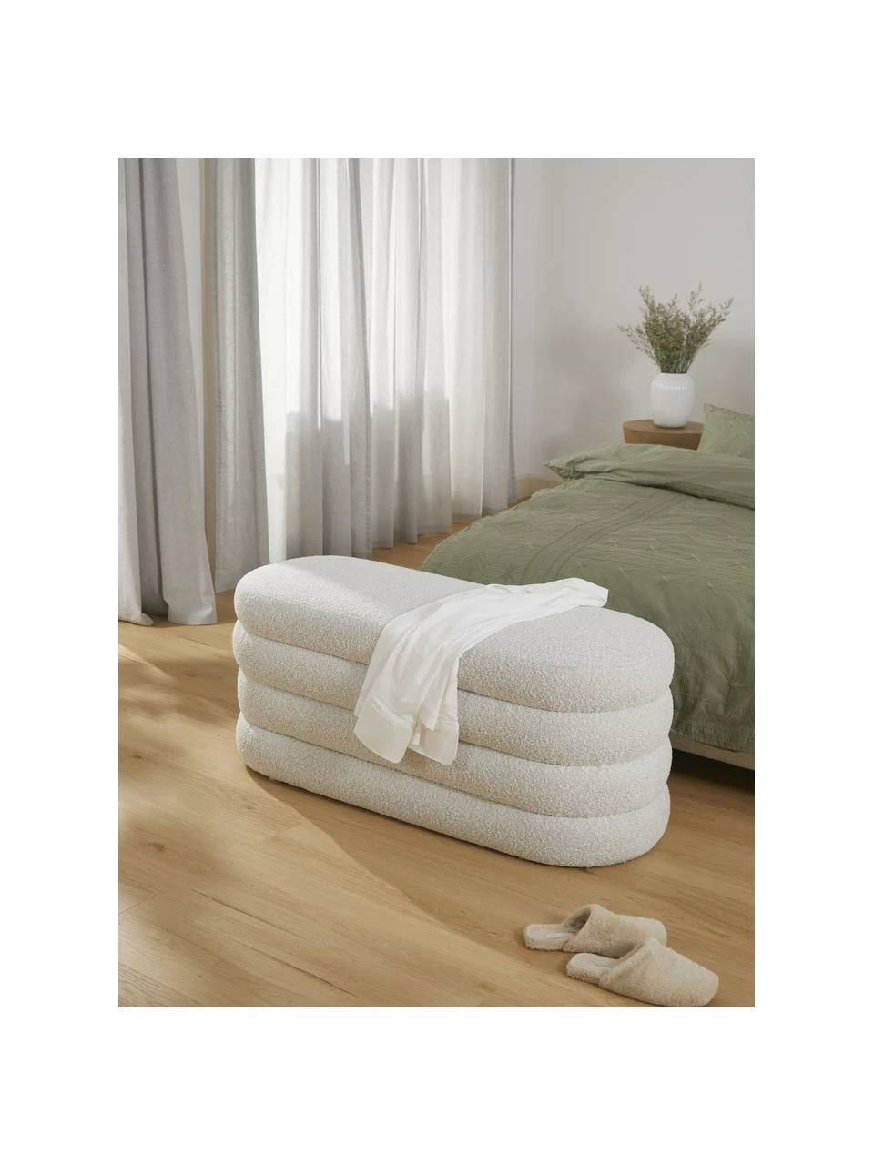 Westwing Collection Banquette tissu bouclé blanc crème Alto, larg. 110 x haut. 47 cm â Image 2