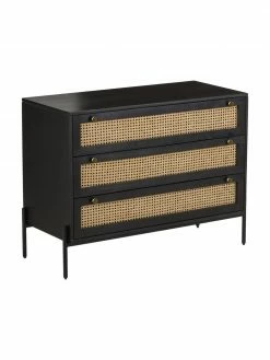 Westwing Collection Commode noire en cannage Vienna, larg. 105 x haut. 78 cm