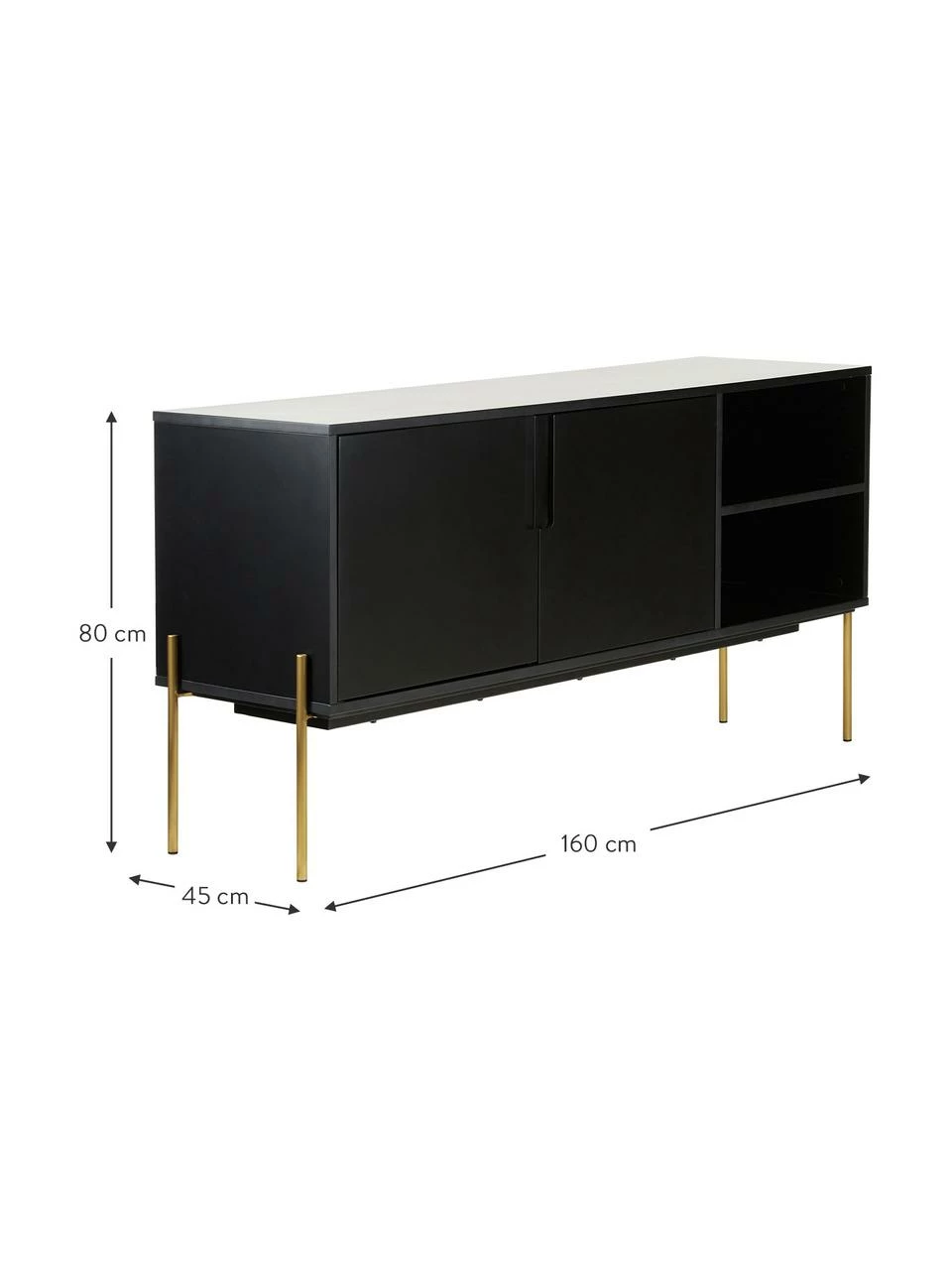 Westwing Collection Enfilade noire Jesper, larg. 160 x haut. 80 cm – Image 3