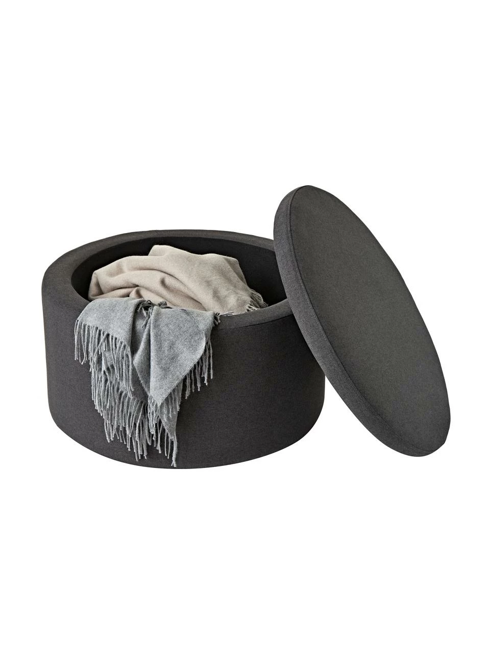 Westwing Collection Grand tabouret avec coffre gris foncé Alida, Ø 70 x haut. 42 cm – Image 2