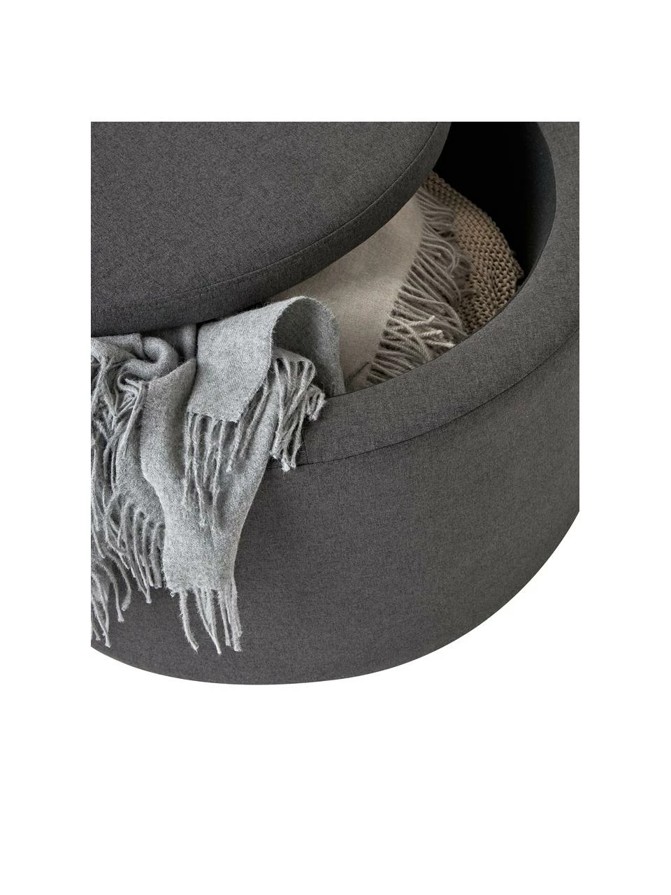 Westwing Collection Grand tabouret avec coffre gris foncé Alida, Ø 70 x haut. 42 cm – Image 4