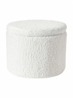 Westwing Collection Grand tabouret avec coffre tissu bouclé blanc Alida, Ă 50 x haut. 42 cm
