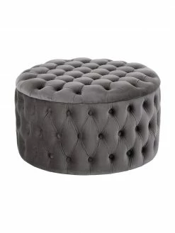 Westwing Collection Grand tabouret rond velours gris foncé avec rangement Chiara, Ă 70 x haut. 42 cm