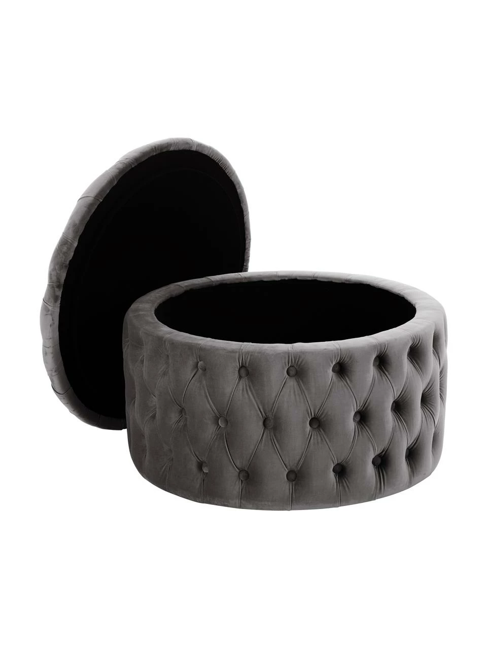 Westwing Collection Grand tabouret rond velours gris foncé avec rangement Chiara, Ø 70 x haut. 42 cm – Image 5