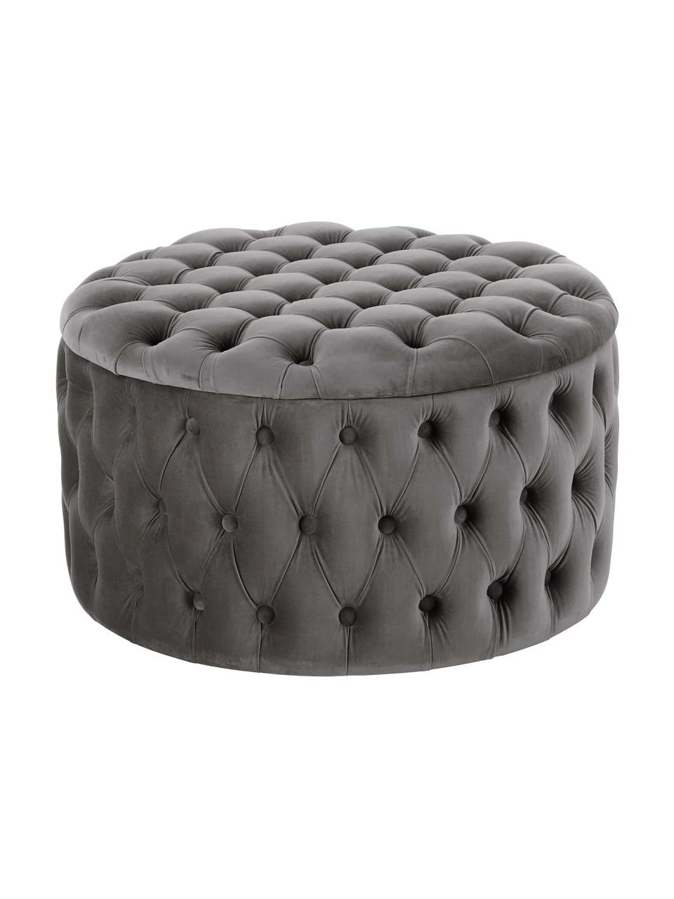 Westwing Collection Grand tabouret rond velours gris foncé avec rangement Chiara, Ø 70 x haut. 42 cm