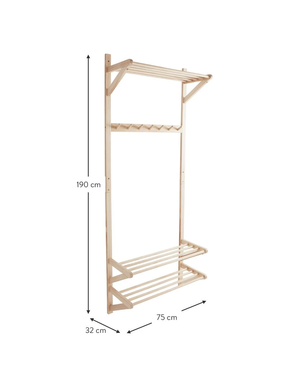 Meuble d'entrée mural bois de pin Cole, larg. 75 x prof. 32 cm â Image 2