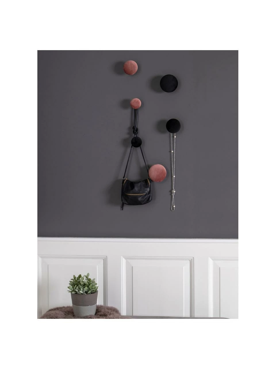 Patères en velours rose Giza, 3 élém., Lot de différentes tailles – Image 2