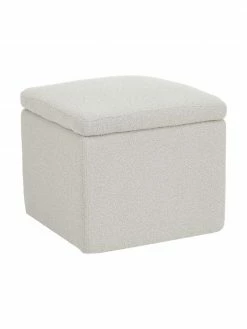 Westwing Collection Pouf avec rangement tissu bouclé blanc crème Winou, larg. 50 x haut. 48 cm