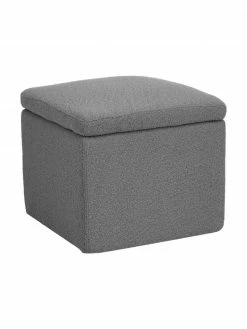 Westwing Collection Pouf avec rangement tissu bouclé gris foncé Winou, larg. 50 x haut. 48 cm