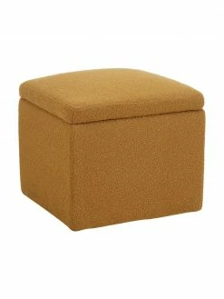 Westwing Collection Pouf avec rangement tissu bouclé jaune moutarde Winou, larg. 50 x haut. 48 cm