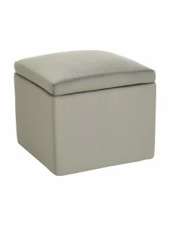 Westwing Collection Pouf avec rangement velours gris clair Winou, larg. 50 x haut. 48 cm