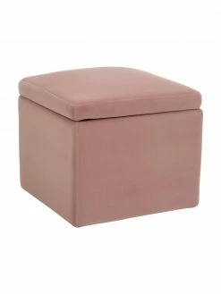 Westwing Collection Pouf avec rangement velours rose Winou, larg. 50 x haut. 48 cm