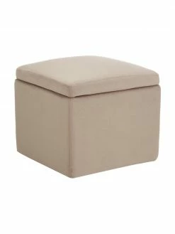 Westwing Collection Pouf avec rangement velours taupe Winou, larg. 50 x haut. 48 cm
