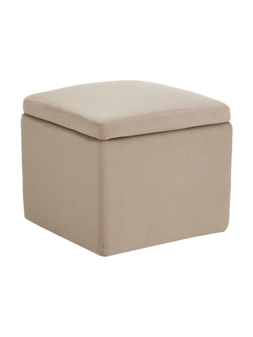 Westwing Collection Pouf avec rangement velours taupe Winou, larg. 50 x haut. 48 cm