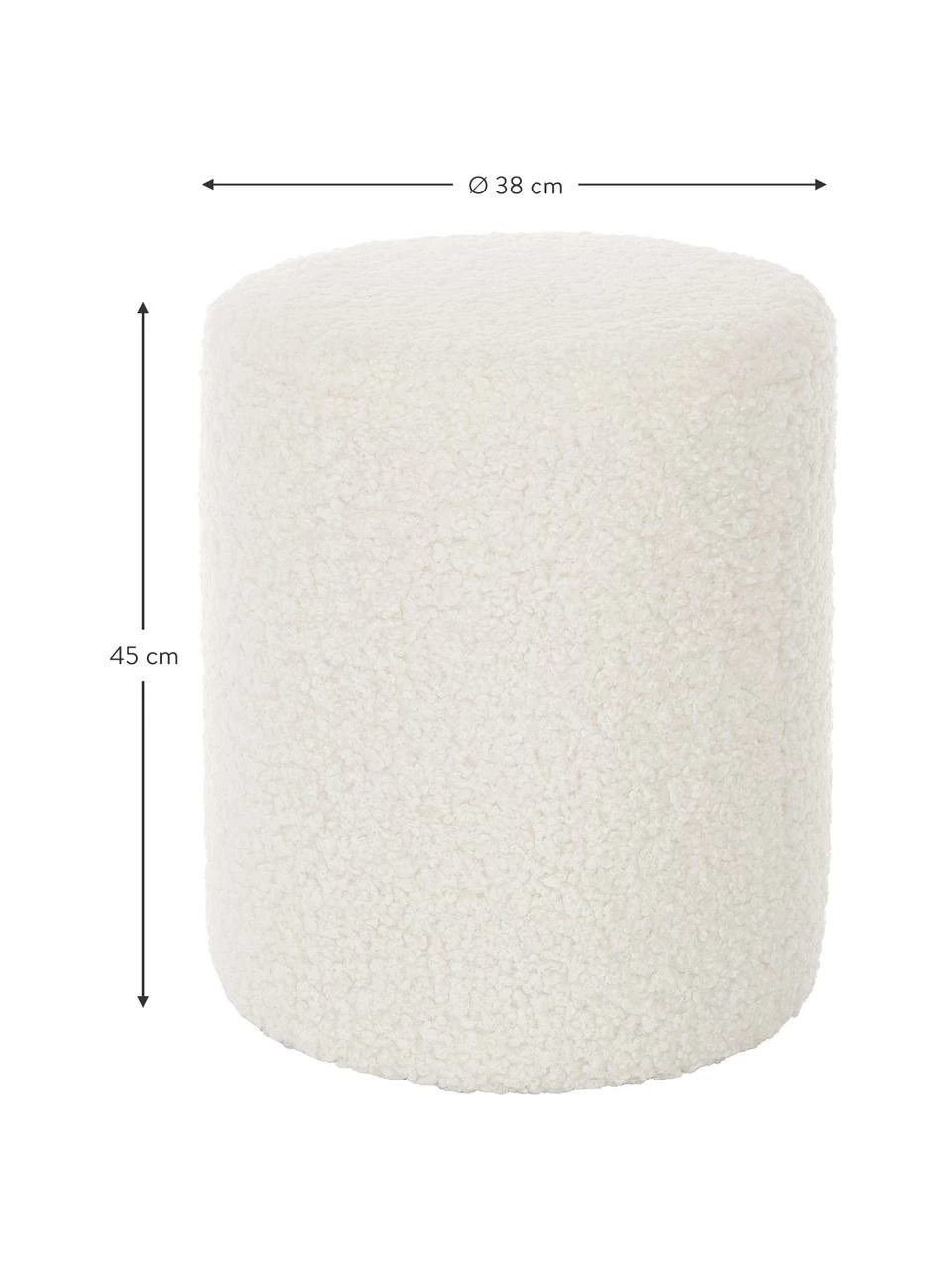 Westwing Collection Pouf blanc peluche blanc crème Daisy, Ø 38 x haut. 45 cm – Image 4