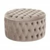 Westwing Collection Pouf coffre XL en velours beige Chiara, Ø 70 x haut. 42 cm