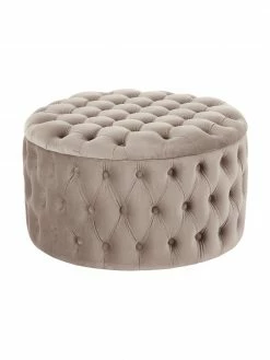 Westwing Collection Pouf coffre XL en velours beige Chiara, Ø 70 x haut. 42 cm