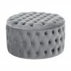 Westwing Collection Pouf coffre XL velours gris Chiara, Ø 70 x haut. 42 cm