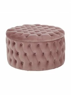 Westwing Collection Pouf coffre XL velours rose Chiara, Ø 70 x haut. 42 cm
