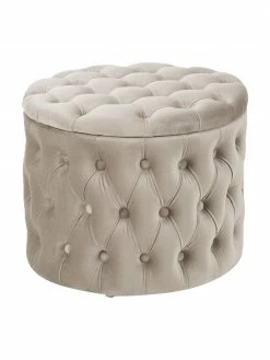 Westwing Collection Pouf coffre en velours beige Chiara, Ă 50 x haut. 42 cm