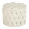 Westwing Collection Pouf coffre en velours blanc cr&egrave;me Chiara, Ø 50 x haut. 42 cm