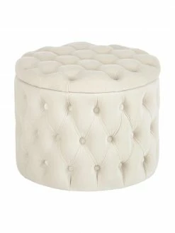 Westwing Collection Pouf coffre en velours blanc crème Chiara, Ă 50 x haut. 42 cm