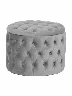 Westwing Collection Pouf coffre en velours gris Chiara, Ø 50 x haut. 42 cm