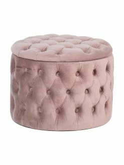 Westwing Collection Pouf coffre en velours rose Chiara, Ø 50 x haut. 42 cm