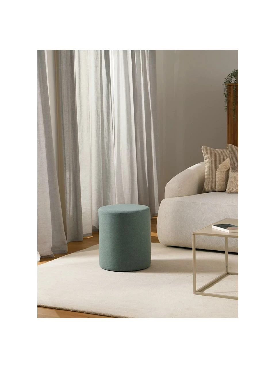 Westwing Collection Pouf rond bleu-vert Daisy, Ø 38 x haut. 45 cm – Image 2