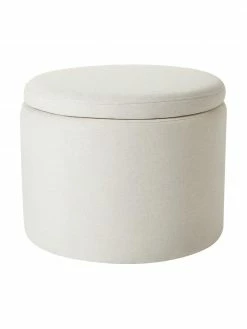 Westwing Collection Tabouret avec coffre beige Alida, Ø 50 x haut. 42 cm