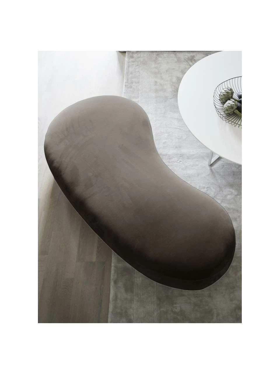 Tabouret en velours gris Coconino, larg. 160 x haut. 36 cm – Image 3