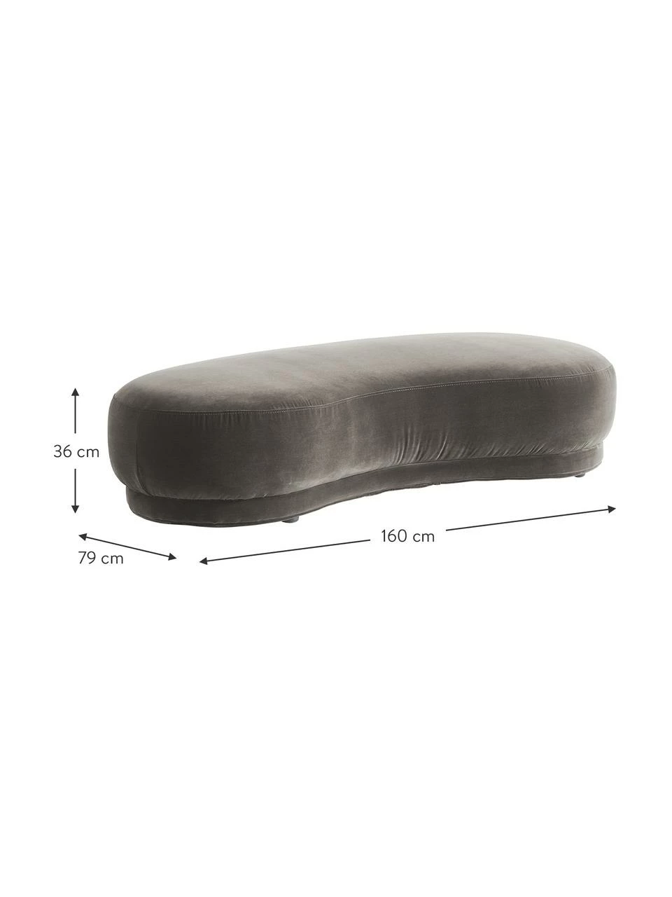 Tabouret en velours gris Coconino, larg. 160 x haut. 36 cm – Image 4