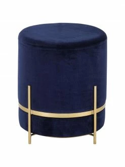 Westwing Collection Tabouret velours bleu marine Haven, ∅ 38 x haut. 45 cmSeulement 1 produit disponible