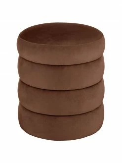 Westwing Collection Tabouret velours brun Alto, Ø 42 x haut. 47 cm