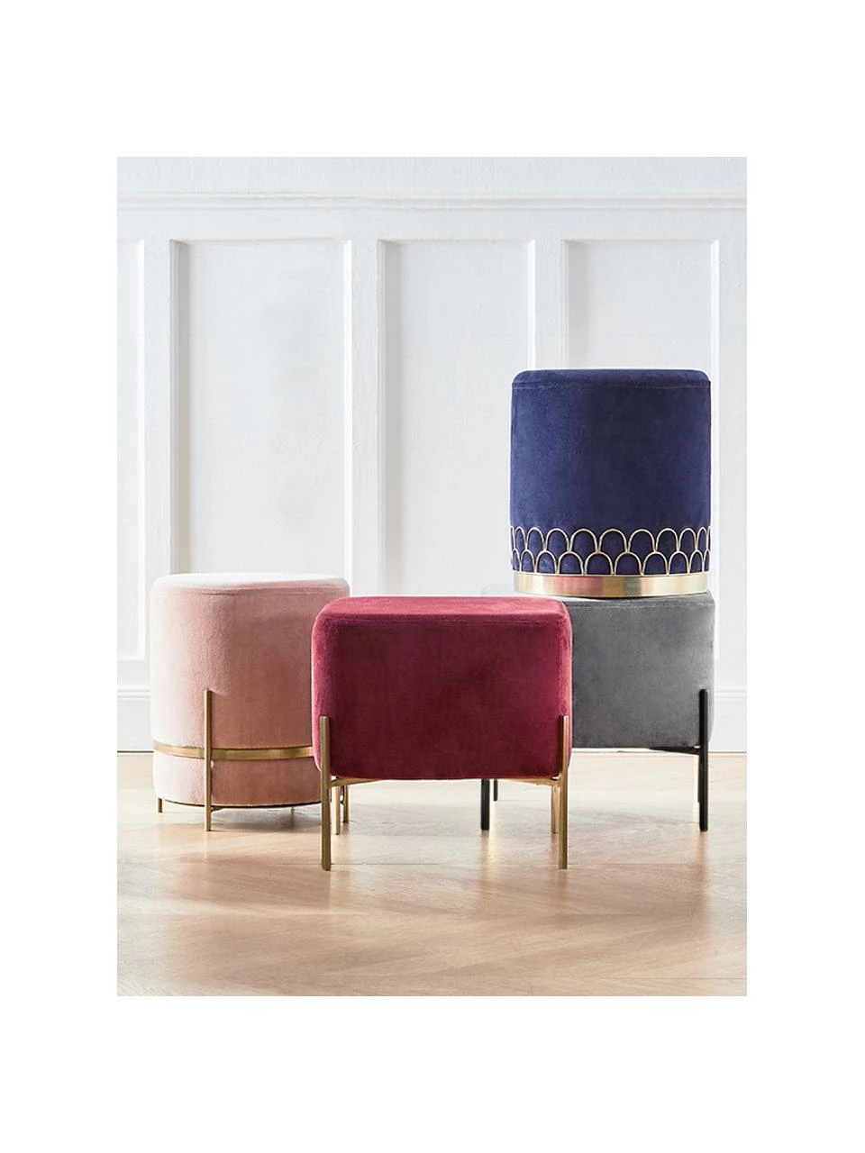 Westwing Collection Tabouret velours gris Harper, larg. 46 x haut. 44 cm â Image 2