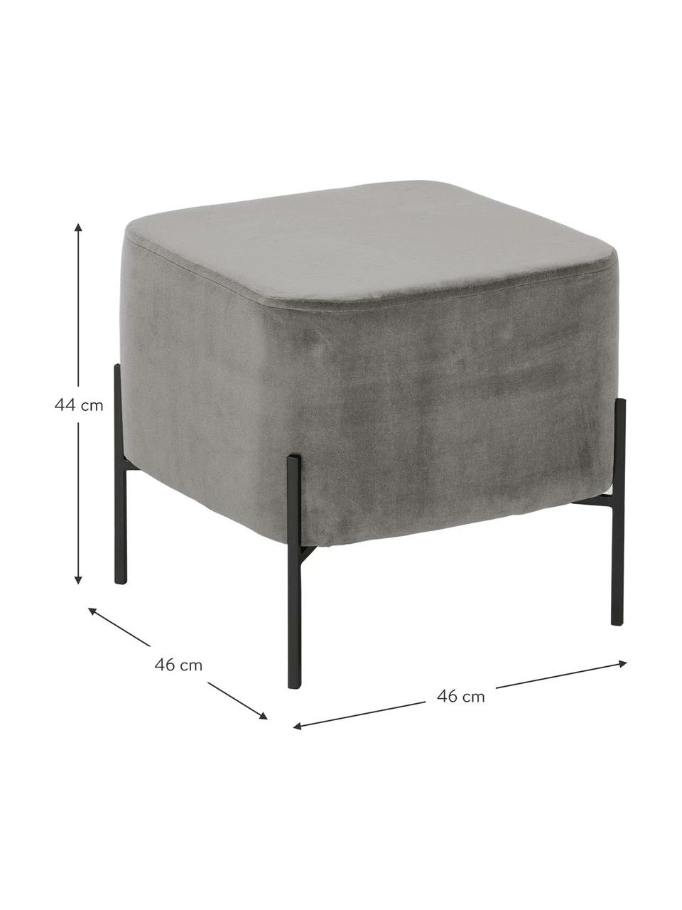 Westwing Collection Tabouret velours gris Harper, larg. 46 x haut. 44 cm â Image 3