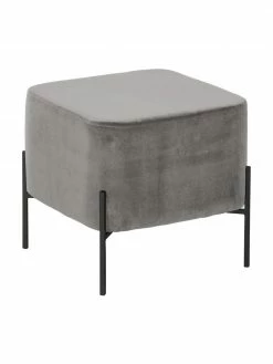 Westwing Collection Tabouret velours gris Harper, larg. 46 x haut. 44 cm