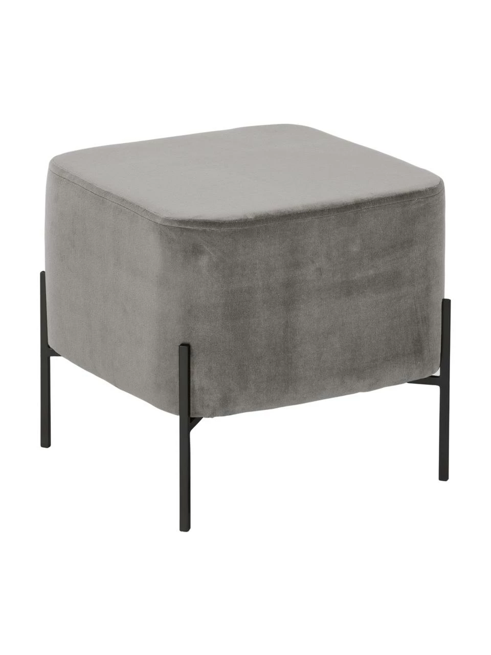 Westwing Collection Tabouret velours gris Harper, larg. 46 x haut. 44 cm