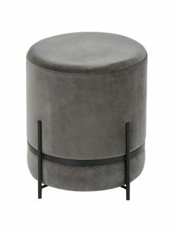 Westwing Collection Tabouret velours gris Haven, ∅ 38 x haut. 45 cm