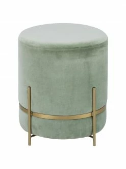 Westwing Collection Tabouret velours vert sauge Haven, ∅ 38 x haut. 45 cm
